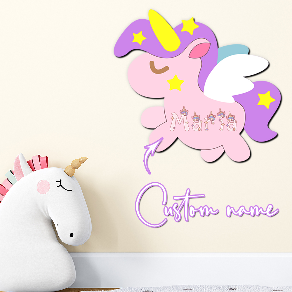 Baby Nursery Wall - Panneau nominatif personnalisé en bois Licorne,