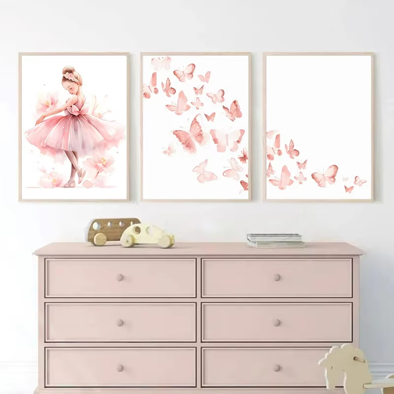 Baby Unicorn Nursery - Affiche de ballerine rose, licorne, papillon,